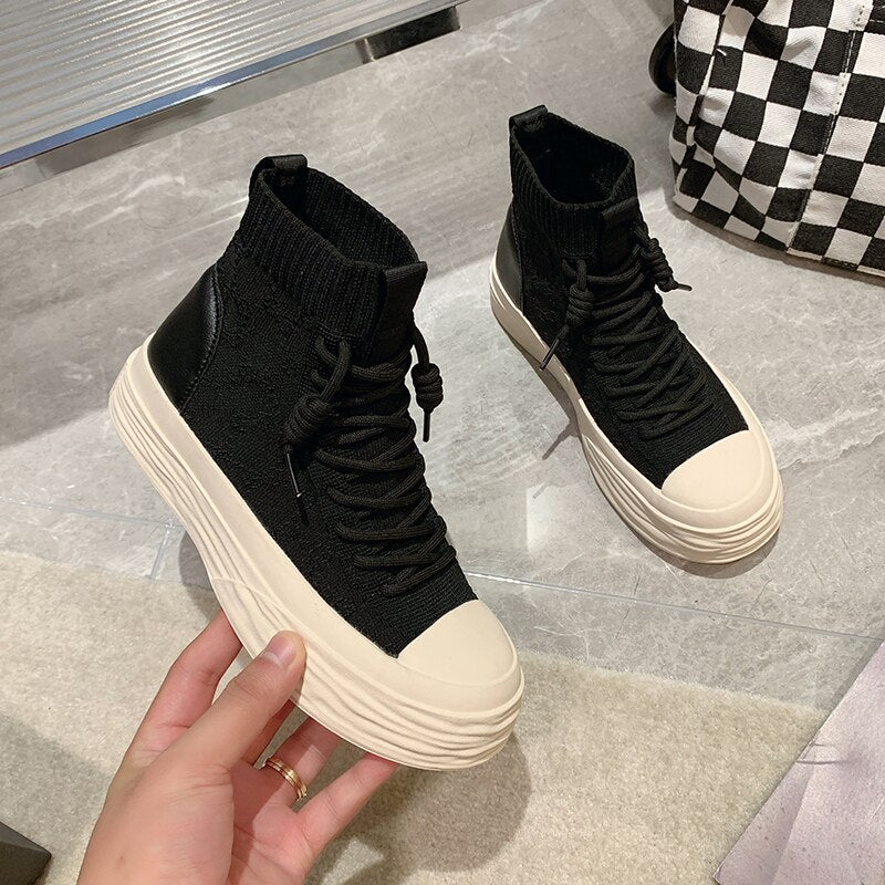 Advbridge Women High Top Sneakers Luxury Outdoor Casual Height Increasing Platform Knitting Breathable Women's Sports Shoes Autumn Hotsale