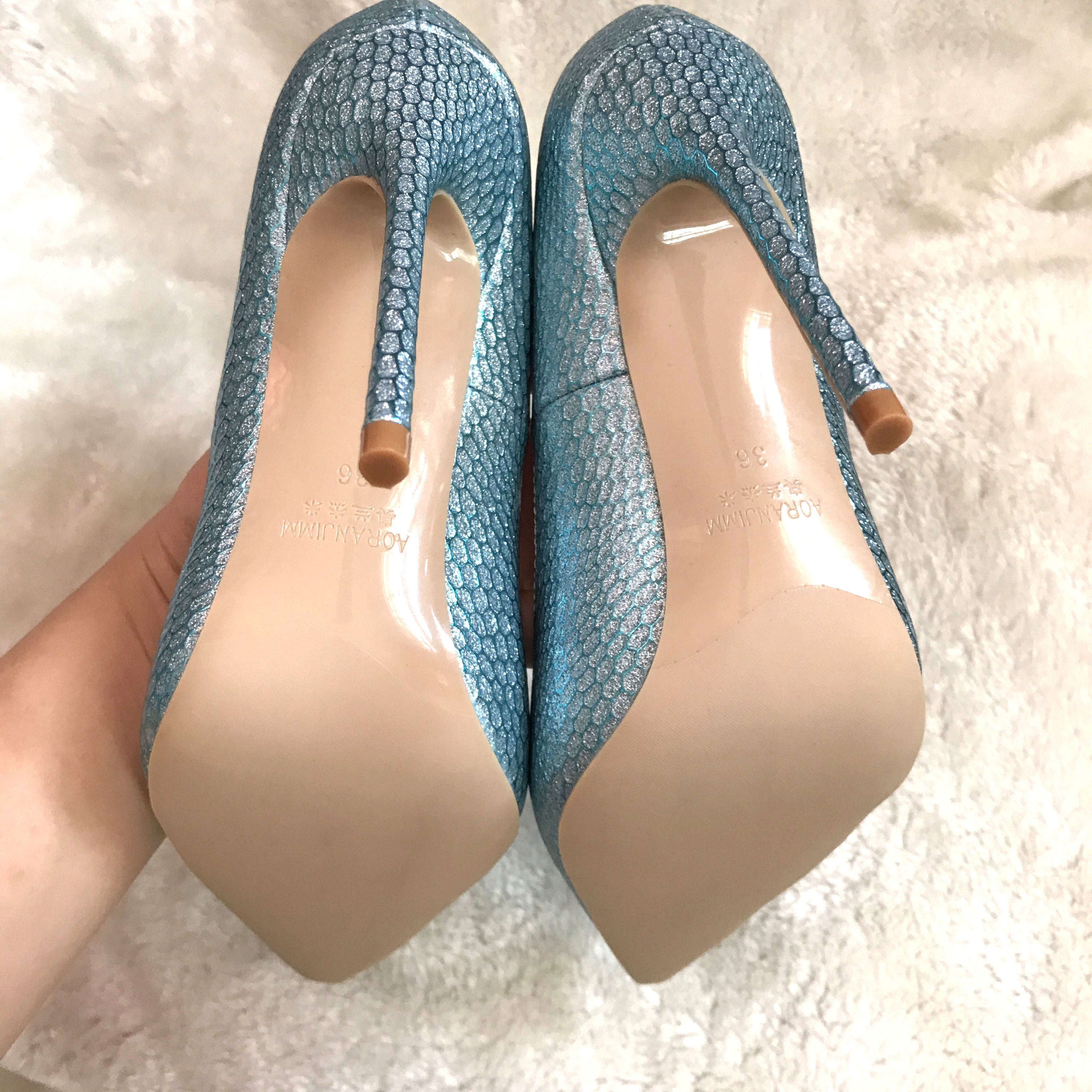 Advbridge New Light Blue Jacquard Snake Print Pointed Toe Pump Women's Super High 12cm Stiletto High Heel Shoes