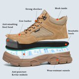 Advbridge Work Safety Shoes For Men Cow Suede Leather Indestructible Construction Anti-smash  Safety Boots Steel Toe Shoes Male Footwear