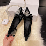 Advbridge 2023 new Spring women pumps natural leather 22-24.5cm length cowhide+pigskin pointed toe crystal  bowknot shoes for women