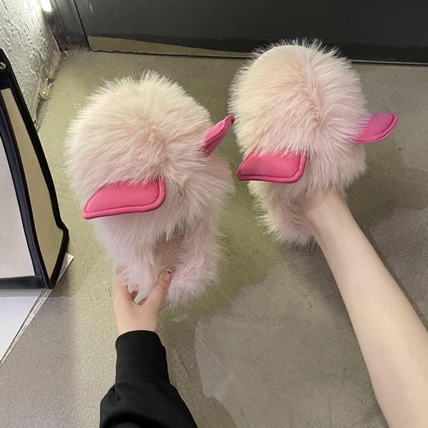 Advbridge Flat Shoes Female Womens Slippers Outdoor Luxury Slides Fur Flip Flops Flock Low Pantofle Winter Footwear Cover Toe Designer Plu