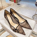 Advbridge Sexy Woman Bowtie Square Opening Floral Lace Pumps Kitten Heel Women Black Lace Shallow Slip On Wedding Shoes