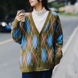 Advbridge Autumn Winter Fashion Casual Men's Loose Tess Cool Boys Knitted Sweater Button Cardigan Coat Solid Patchwork Diamond Plaid Warm