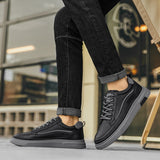 Advbridge Fashion Mens Casual Shoes Simple Leather Men Sneakers Youth Teenage Vulcanize Shoes Comfortable Male Skateboard Footwear Lace-Up