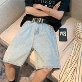 Advbridge Summer Men's Solid Color Casual Jeans Wide-leg Straight Shorts Hiphop Fashion Trend Loose Washed 5-point Denim Shorts