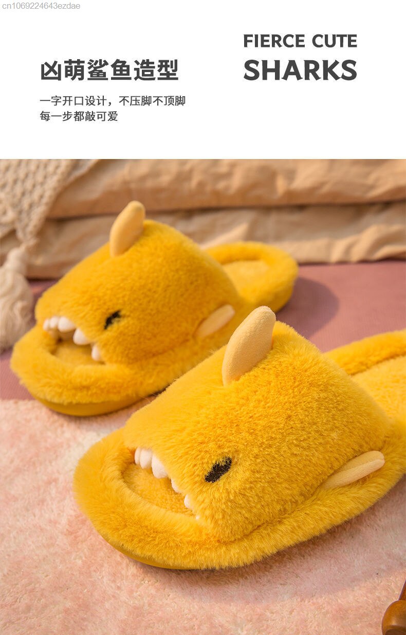 Advbridge Cartoon Miniso Winter Plush Shark Slipper Y2k Girl Fashion Casual Indoor Warm Cute Shoes Women Couple Soft Thick Trendy Shoes