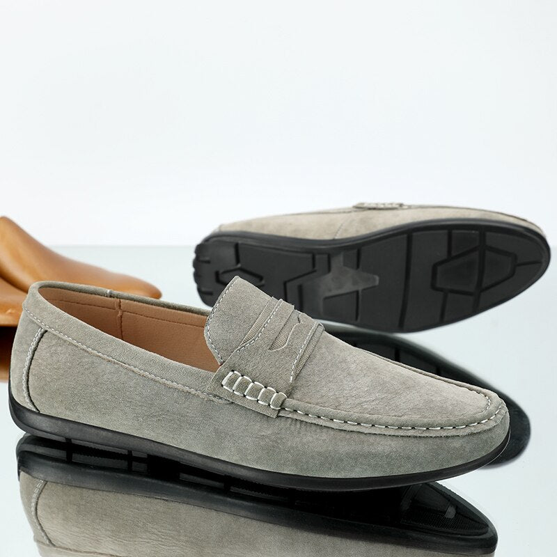 Advbridge Spring Summer Suede Men Loafers Comfortable Flat Casual Shoes Men Breathable Slip-On Soft Genuine Leather Driving Shoes Moccasin