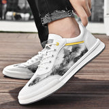 Advbridge Men Leather Shoes Lace Up Mens Casual Shoes Fashion Sneakers Men Shoes Graffiti Personalized Men's Shoes