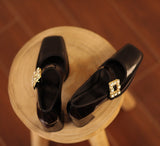 Advbridge Mary Jane Shoes Retro Style High Heel Elegant Women Pumps 6cm Crystal Lady Shoes SquareToe Spring Atumn Real Leather talon femme