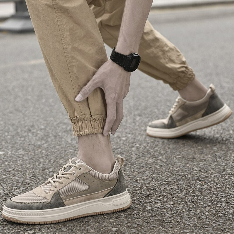 Advbridge Genuine Leather Mens Shoes Outdoor Men Sneakers Breathable Casual Shoes Lace Up Footwear Leisure Walk Flats Comfort Skate Shoes