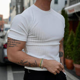 Advbridge New Summer T-Shirt Mens Gym Fitness Short Sleeve Bodybuilding Training t shirt Male Casual Striped Skinny Tee Shirt Man Clothing