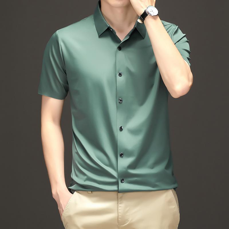 Advbridge Emerald Green Blouse Summer Smooth Silk Button Down Shirts Mens Business Satin Work Office Dress Clothes Large Size Gold White