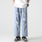 Advbridge New Men Baggy Ripped Jeansripped Trousers Hip Hop New Mens Loose Jeans Neutral Pants Solid Color Women Oversized  Straight Jeans