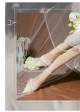 Advbridge Elegant Wedding Shoes Women Korean Style Pearl Ankle Strap Chic Bridal Shoes Female Satin Casual Medium Heels Shoes Autumn