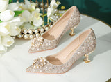 Advbridge Bridal Wedding Shoes Niche Premium Silver High-heeled Shoes Female Thin Heel Bridesmaid Pearl Wedding Dress Cat Heel Shoes