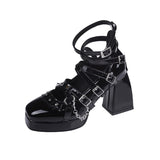 Advbridge Vintage Platform Sandals Women Narrow Band Sqaure Toe High Heels Shoes Ladies Buckle Strap Pumps Female Mary Janes Shoes