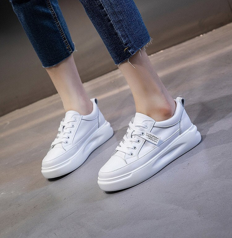 Advbridge New Large Size Women's Sports Shoes Autumn Leather Light Sports Shoes Women's Casual Breathable Thick-soled Vulcanized Shoes