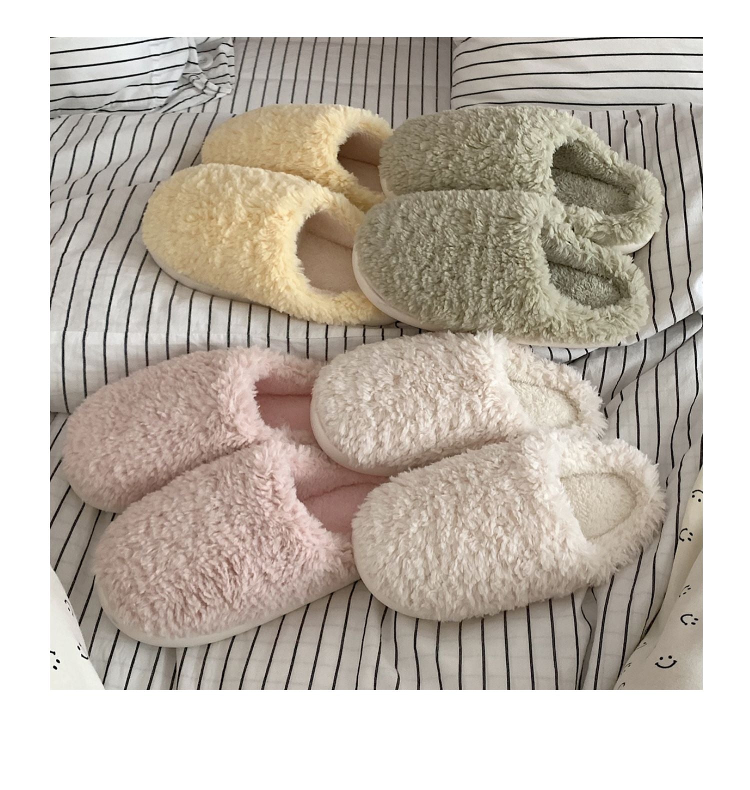 Advbridge Japanese Simple Solid Color House Slippers For Women Girls Cute Fluffy Winter Warm Home Slippers Woman Fur Shoes
