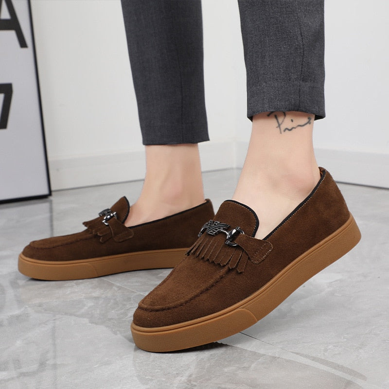 Advbridge Men Vulcanize Shoes Flock Fringe Brown Green Loafers Solid Slip on Sneakers Shoes for Men with Free Shipping Men Shoes