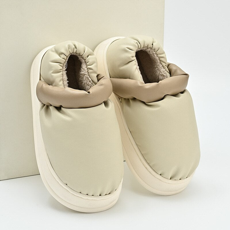 Advbridge Winter  Women Boots Platform PU Leather Shoes for Female Platform Flat Heels Retro Mixed Colors Warm Furry Couple Snow Boot