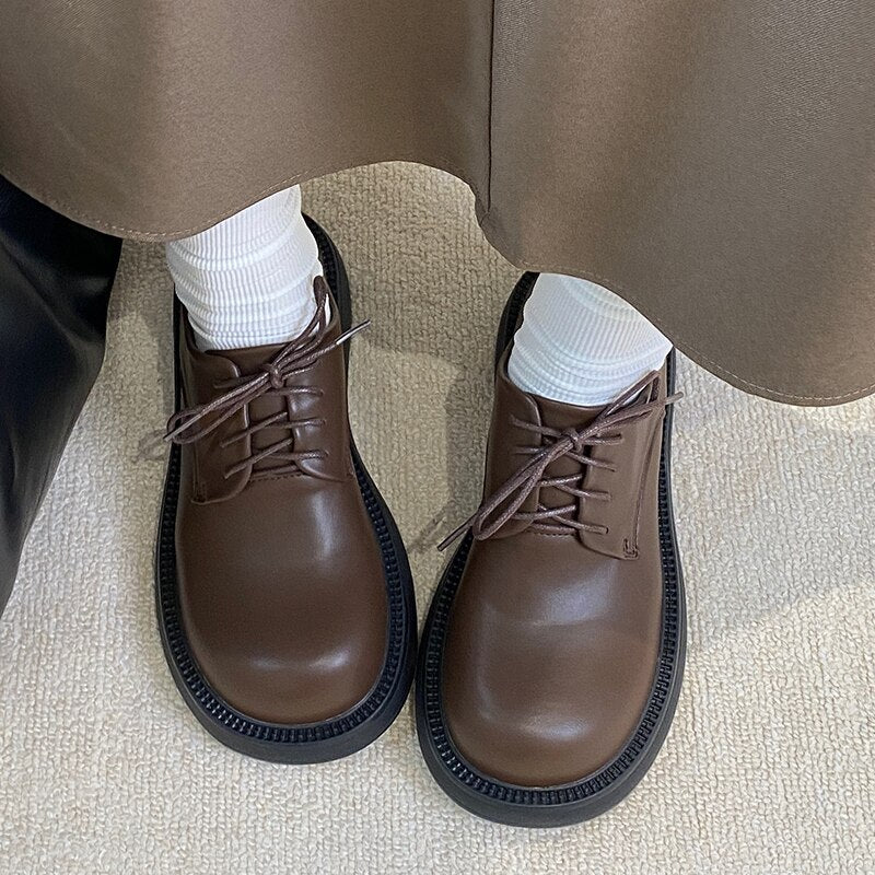 Advbridge Fashion Female Shoes Casual Outside Round Toe Flats Student Uniform Lolita Platform Rubber Ladies Loafers  Women Mary Janes