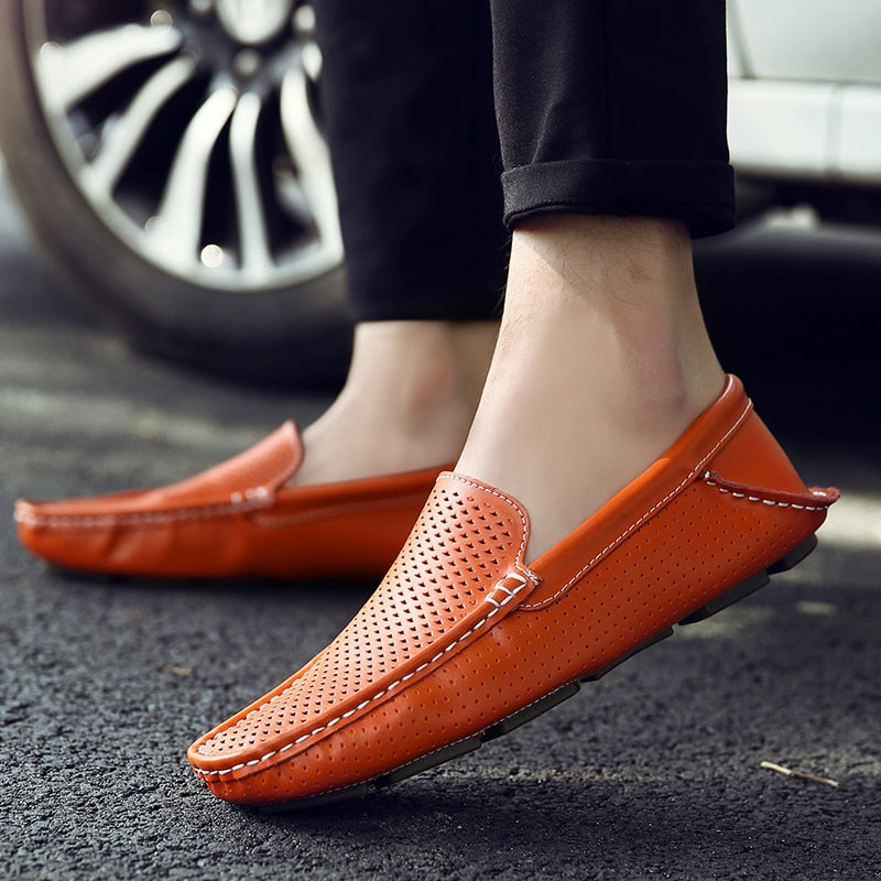 Advbridge Genuine Leather Men Loafers Cow Genuine Leather Penny Loafer Shoes Adult Office Breathable Summer Mens Shoes Moccasins Man Flats