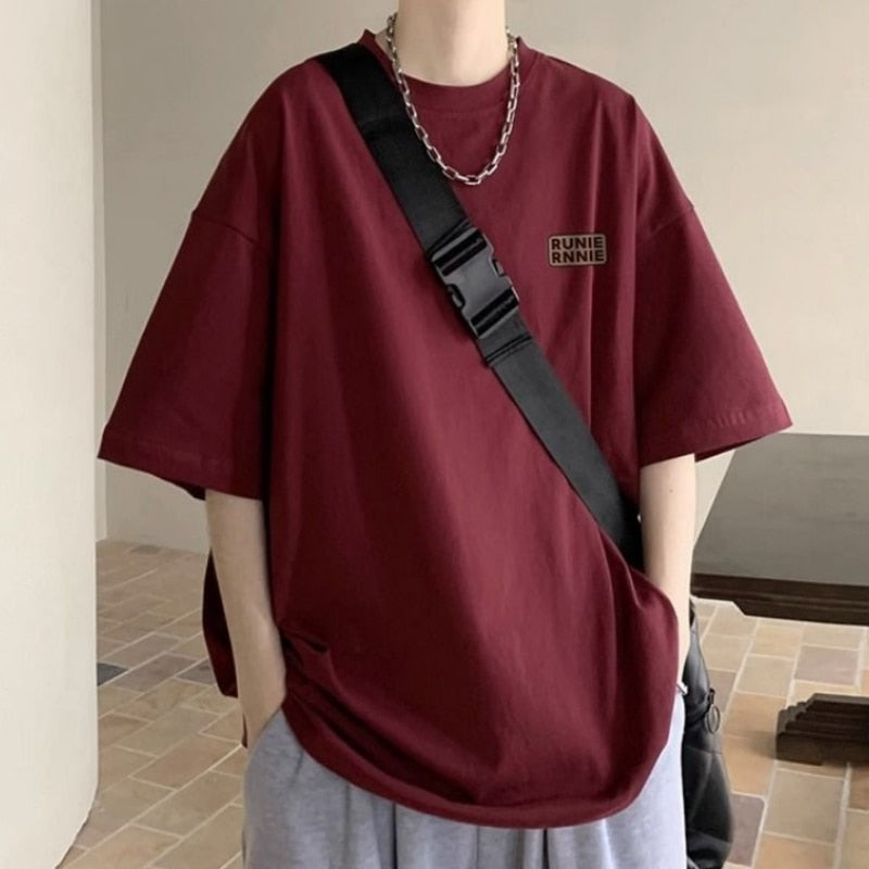 Advbridge Spring Summer Solid Casual Loose Tess Cotton Shirts Men'S Top Simple Pullover Short Sleeve Print Letters
