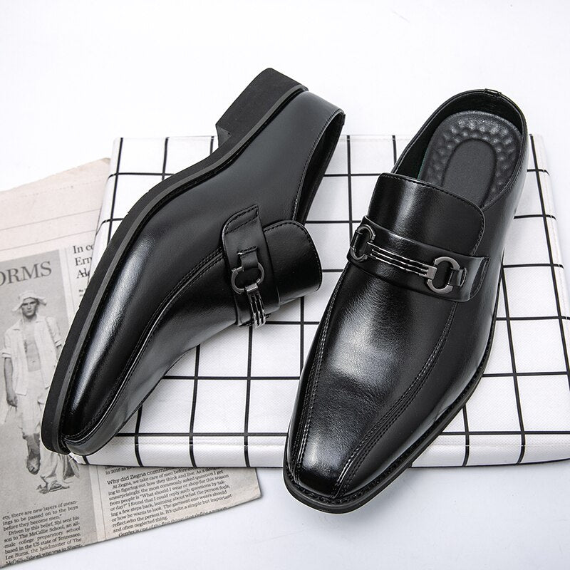 Advbridge Luxe Mens Business Shoes Fashion buckle pointed Leather shoes Summer Half shoes for Men Handmade Casual Designer Half Slipper