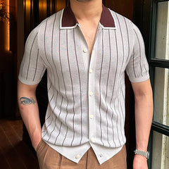 Advbridge Quality Contrasting Stripes Cardigan T-shirt Summer Short Sleeve  Polo Shirt Men Lapel Knitted Casual Polo Shirt Camisa Hombre