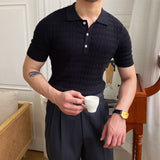 Advbridge High Quality Blue Jacquard Lapel Short Sleeved Polo Shirt Summer Business Simple Lapel Slim Polo British Comfortable T-shirt Men