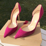 Advbridge Fuchsia Suede Shallow Women Stiletto High Heels Shoes 12CM 10CM 8CM Cutouts Pointed Toe Celebrating Party Dress Shoes Size46
