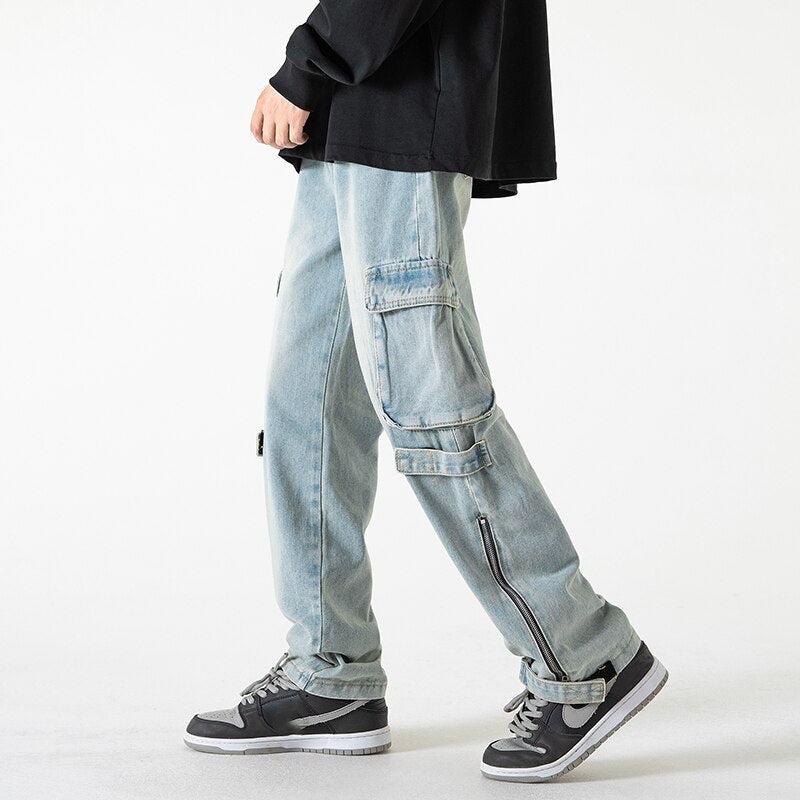 Advbridge Baggy Cargo Jeans Big Pocket Trousers Male Denim Pants Flared Pant Women's Jeans Loose Casual Streetwear Hip Hop Harajuku 2023