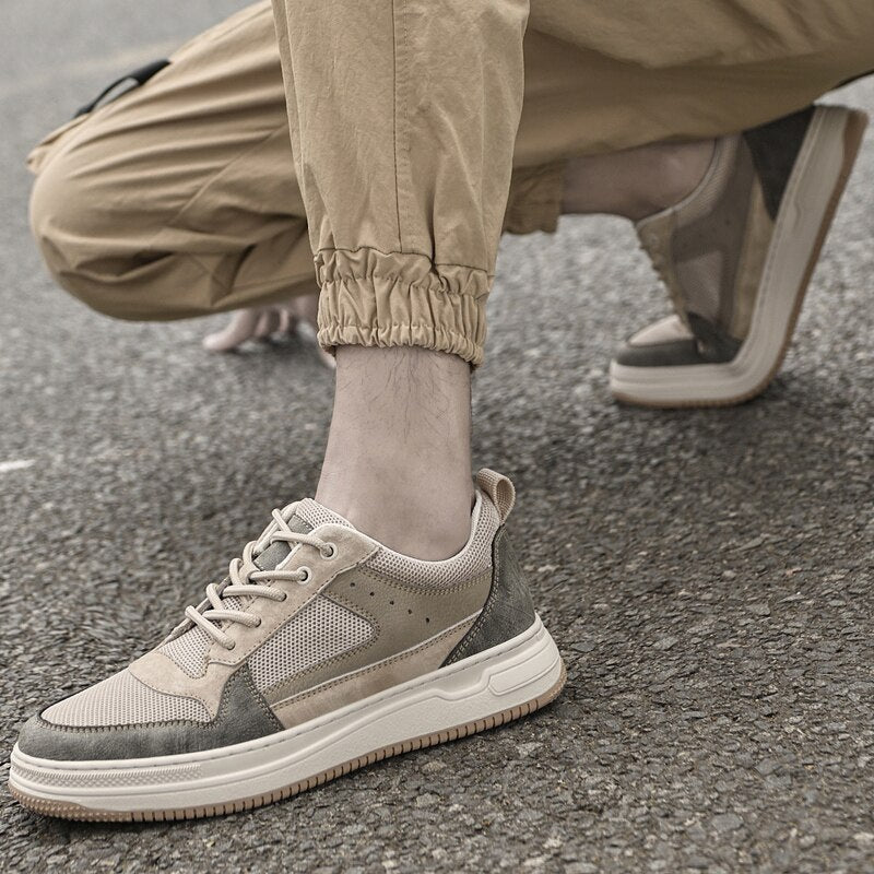 Advbridge Genuine Leather Mens Shoes Outdoor Men Sneakers Breathable Casual Shoes Lace Up Footwear Leisure Walk Flats Comfort Skate Shoes