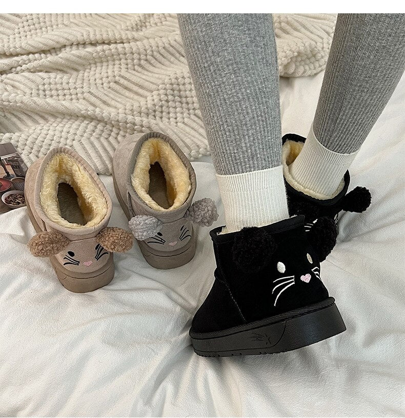 Advbridge Snow Boots Women's Short Tube Thickened Cotton Shoes Winter Suede Platform Keep Warm Plush Women Ankle Boots Girls Black