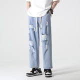 Advbridge New Men Baggy Ripped Jeansripped Trousers Hip Hop New Mens Loose Jeans Neutral Pants Solid Color Women Oversized  Straight Jeans