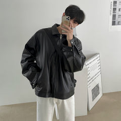 Advbridge PU Leather Jacket Men Korean Version Oversize Loose Casual Motorcycle Baseball Jackets Male Zipper Lapel Clothes Autumn