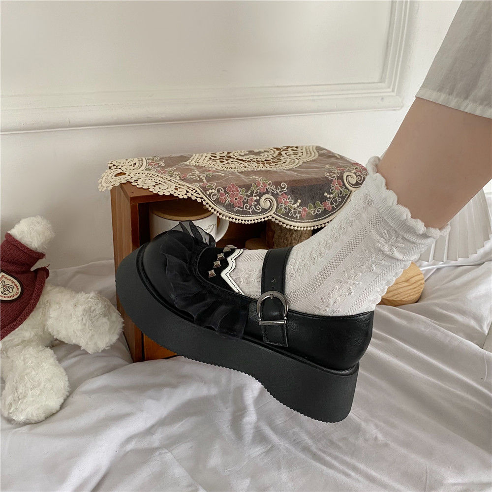 Advbridge Platform Shoes New Kawaii Thick heels Lolita Shoes Fashion Rivets JK Uniform Leather Shoes Lace Mary Jane Shoes Women's Shoes