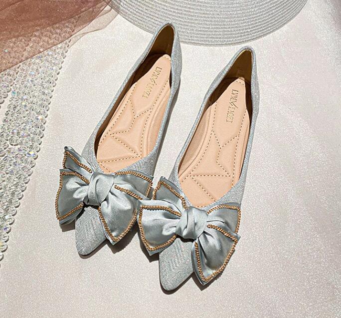 Advbridge Women Flat Elegant Fashion Women Flat Fashion Ballet Shoes Big Bow Tie Pointed Toe Flats Shoes Lady Shiny Flat