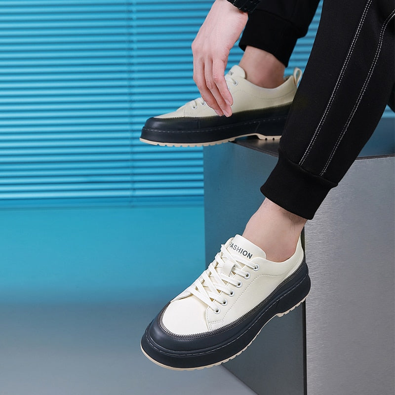 Advbridge Men Casual Shoes Luxury Flats Fashion White Sneakers Lace Up Genuine Leather Shoes Footwear Sneakers Leather School Shoes