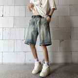 Advbridge Summer Denim Shorts Men Fashion Blue Retro Denim Shorts Mens Japanese Streetwear Hip-hop Loose Straigh Jeans Shorts Men S2XL