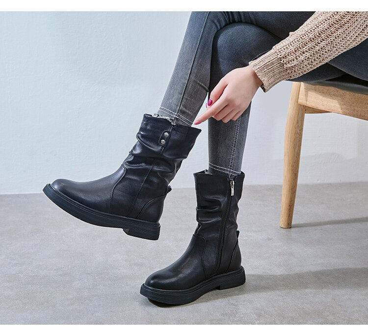 Advbridge Designer Long Boots Woman Winter Fashion Luxury Elegant Medium Heel Women's Shoes Thick Bottom Botins Ladies Wedges Heels