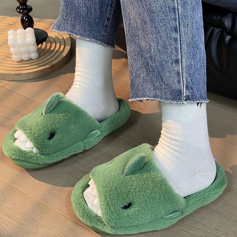 Advbridge Cartoon Miniso Winter Plush Shark Slipper Y2k Girl Fashion Casual Indoor Warm Cute Shoes Women Couple Soft Thick Trendy Shoes