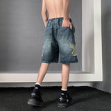 Advbridge Patch embroidered denim shorts for men's summer American high street capris casual breeches loose fitting youth pants