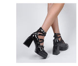 Advbridge Vintage Platform Sandals Women Narrow Band Sqaure Toe High Heels Shoes Ladies Buckle Strap Pumps Female Mary Janes Shoes