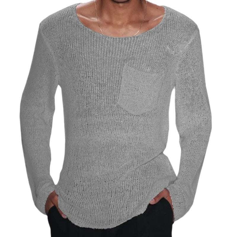 Advbridge Spring Casual Solid Color Slim Fit Knit Tops For Men  Long Sleeve Crew Neck Knitting T Shirts Mens Clothes Leisure  Shirt