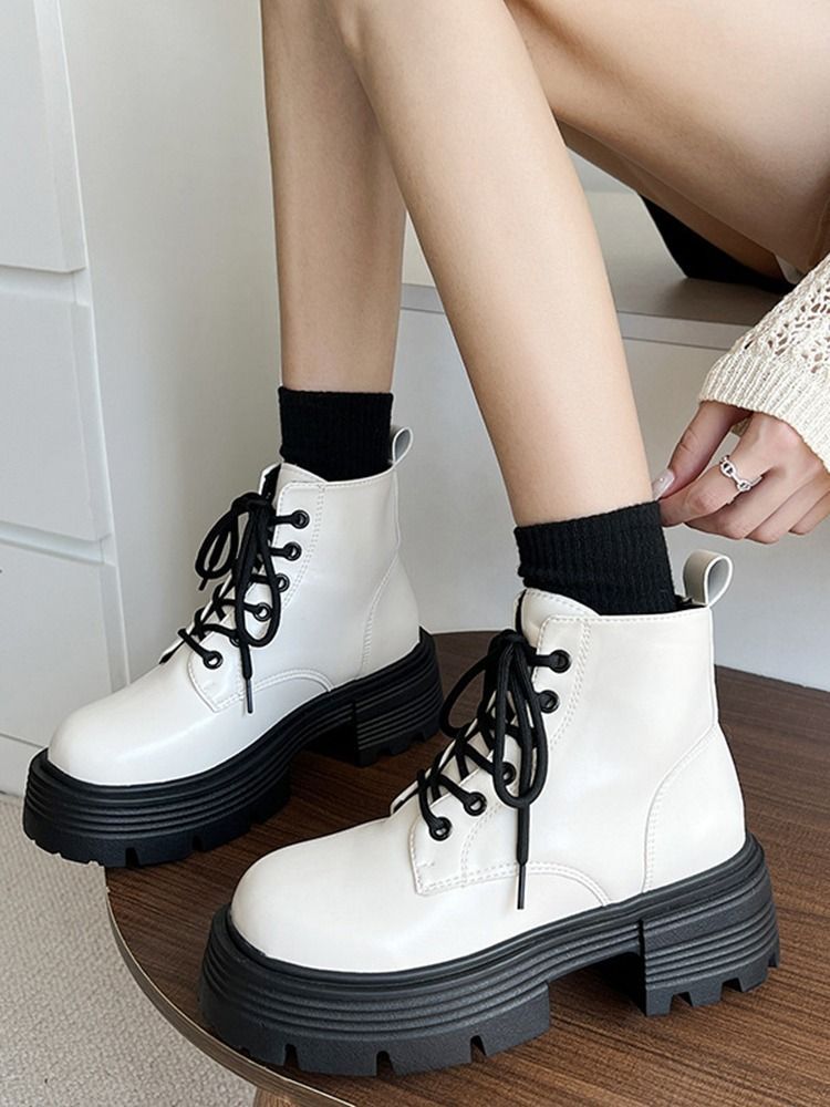 Advbridge  White Black Platform Lace-up Short Boots Women New Autumn Winter Britain Rubber Designer Korean Fashion Sports Shoes