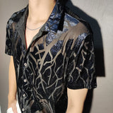 Advbridge Men  Sexy Abstract Art Shirt Fashion Transparent Black Gold Shirt Casual Nightclub Shirt Top See Through Stylish Shirts For Men