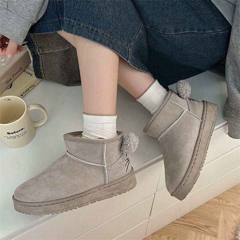 Advbridge Snow Boots Women's Short Tube Thickened Cotton Shoes Winter Suede Platform Keep Warm Plush Women Ankle Boots Girls Black