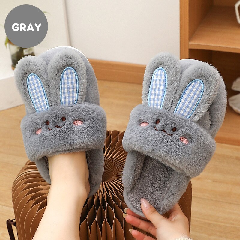 Advbridge Women Home Floor Slippers Cute Cartoon Rabbit Couples Winter Shoes Warm Plush Anti-slip Female Male Indoor Cotton Slides