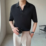 Advbridge Summer Men's Half Sleeve Knitted T-shirt Polo Lapel Collar Top Slim Fit Tshirts British Style Clothes Solid Color T Shirts